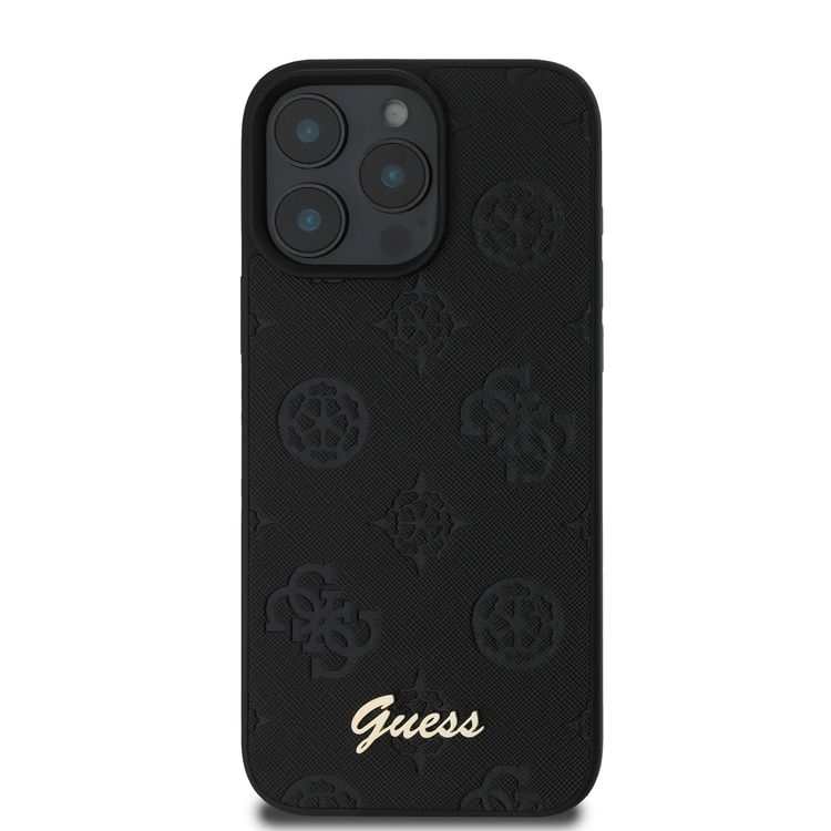 Guess Peony Hard Case for iPhone 16 Pro Max with Slim & Lightweight Design, Super Durable Materials, Comfortable Grip, Drop Protection - Black 