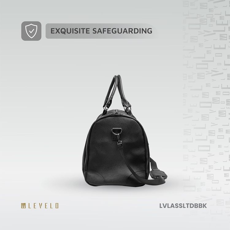 Levelo Allinstyle Saffiano Leather Travel Duffle Bag, 40L Spacious Interior, Comfortable Portability, Water Resistant, Exquisite Safeguarding - Black