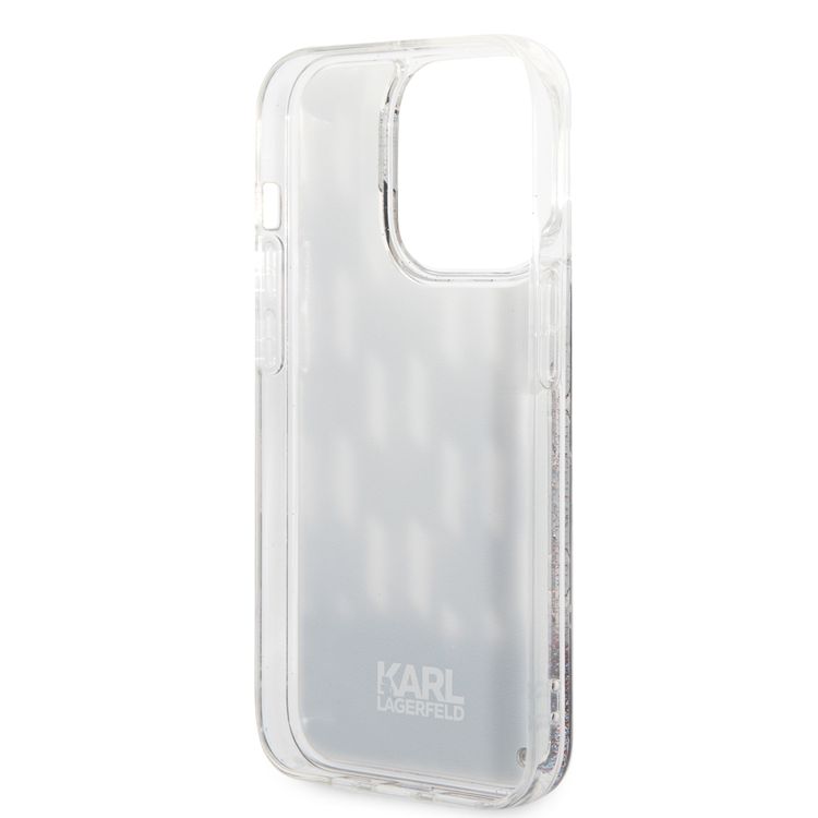 Karl lagerfeld Liquid Glitter Case Monogram Pattern & Multicolor Glitter iPhone 14 Pro Max Compatibility - Silver