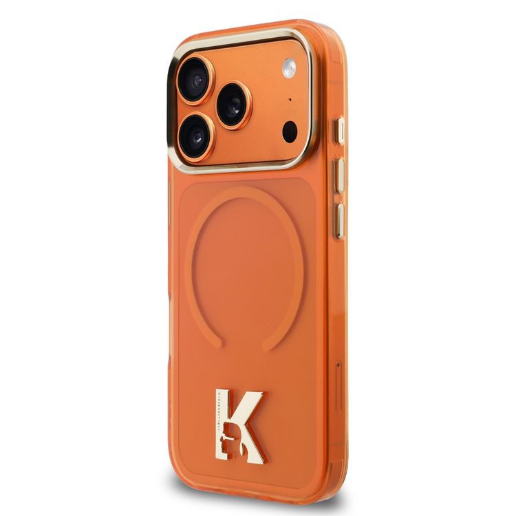 Karl Lagerfeld MagSafe IML Hard Case with Karl Head Logo for iPhone 17 Pro Max, Comfortable Grip, Drop Protection, Slim Profile, Easy Snap-On, Durable Material - Orange