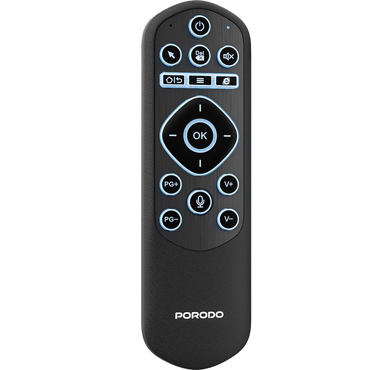 Porodo Miko Mini Keyboard with 34 Hours Working Time, 6-Axis Gyro Sensor, Google Voice Search, Air Mouse Control, Smart Infrared Learning, Adjustable Cursor Speed, Voice Command Control, Adjustable Lightning Modes, Bluetooth Version 5.2- Black