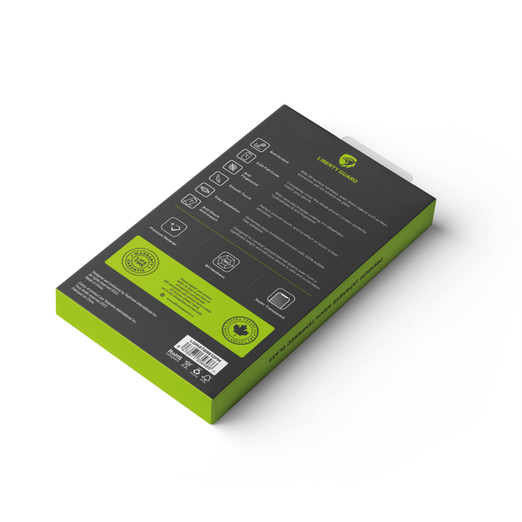 واقي شاشة أسود مطفي من Liberty Guard بحافة مستديرة سوداء لهاتف iPhone 12 Pro Max، مضاد للصدمات والتأثيرات - شفاف