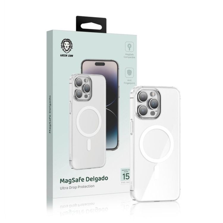 Green Lion MagSafe Delgado Case for iPhone 15 Pro Max, Camera Protection, Anti-Scratch, Anti-Fingerprint, Ultra Drop Protection, Ultra HD Clarity - Clear