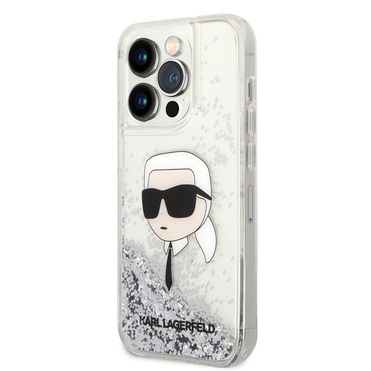 Karl Lagerfeld Liquid Glitter NFT Karl Head Translucent Logo iPhone 14 Pro - Silver