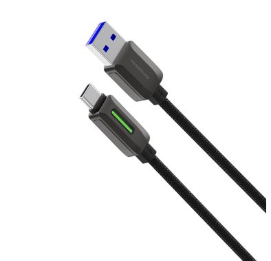 Powerology 12W Braided USB-A to USB-C Cable, 1.2m Optimal Length, Safety Protection, 480Mbps Rapid Data Transfer, Braided PVC with Zinc Alloy Connectors - Black 