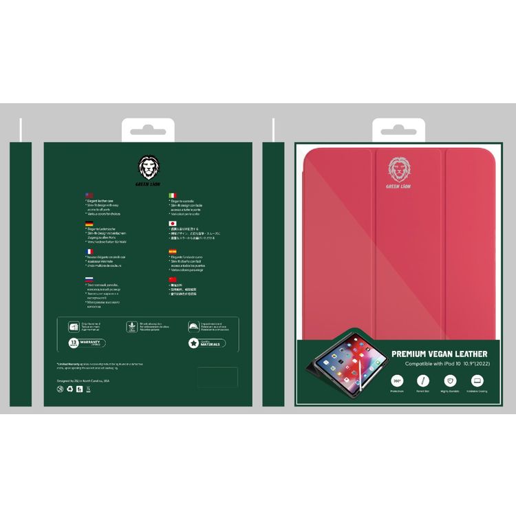 Green Lion Premium Leather Case For iPad 10.9" (2022) - Red