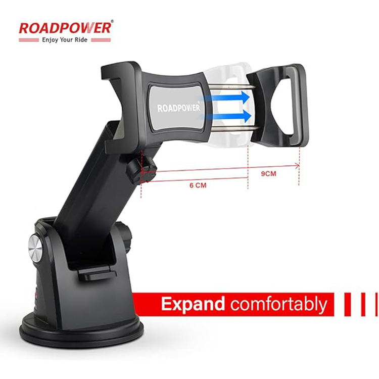 حامل الهاتف المحمول للسيارة من ROADPOWER، حامل الهاتف على الزجاج الأمامي، قبضة قوية، كوب شفط لاصق