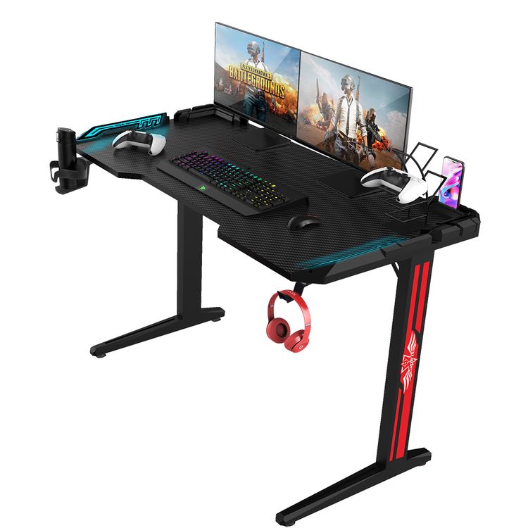 Green Lion RGB Gaming Desk with Adjustable Nonslip Feet, 200+ kg Bearing Capacity, 7 Color Modes, Cup Holder, Water-Resistant, Rounded Corners - Black