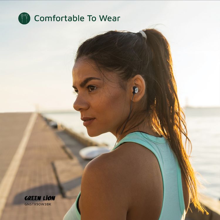 Green Lion Stereo X90 3.5 mm Wired Earphones, In-Ear Design, Voice Assistant, 1.2 Meter Cable Length - Black