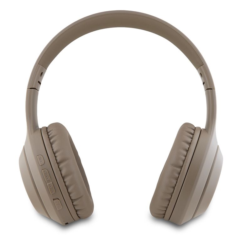 سماعات رأس جيس بشعار مطبوع كلاسيكي، وقت تشغيل 32 ساعة، وقت شحن ساعتين، وسادة مريحة عالية الجودة، تحكم في التشغيل والمكالمات، مقاومة للماء، مكالمات بدون استخدام اليدين، منفذ اتصال USB-C - بني