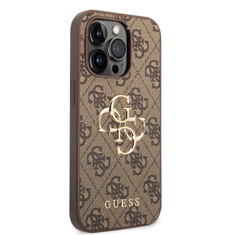 Guess PU Leather Case with 4G Metal Logo - Brown - iPhone 15 Pro