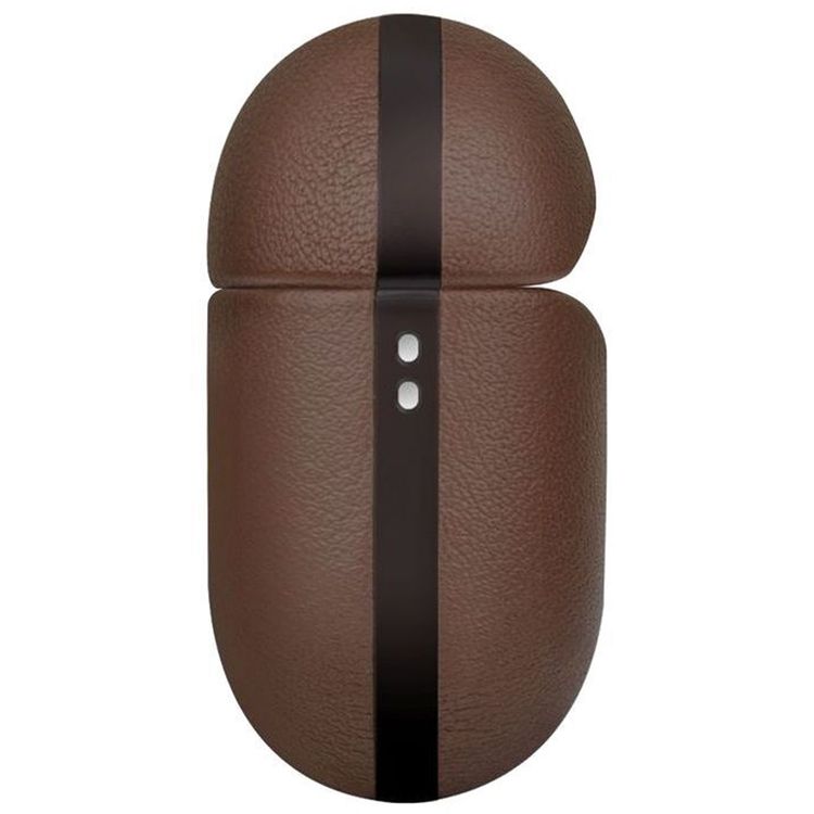 Uniq Terra Geniune Leather Airpod Case with Braided Wrist Strap, Wired and Wireless Charging, Inner Microfiber Lining - Sepia Brown