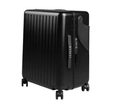Levelo RoamRide 22" Travel Luggage with Built-in Child Seat, Impact Resistance Shell, Hypoallergenic Interior Comfort, 100kg Weight Bearing, Fusion Telescopic Handle - Metallic Black