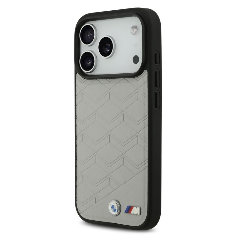 BMW MagSafe PU Seat-Shaped Leather Case with Metal Logos for iPhone 17 Pro Max, Slim Profile, Easy Snap-On Design, Sustainable Packaging, Drop Protection - Gray