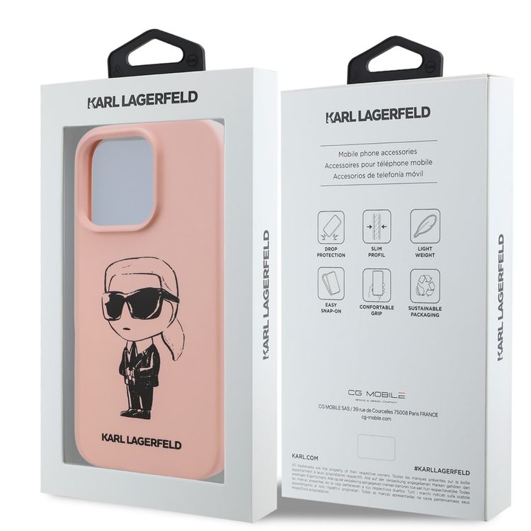 Karl Lagerfeld TPU Silicone Hard Case with ikonik Graffiti Logo for iPhone 16 Pro Max, Durable Material, Comfortable and Secure Grip, Lightweight and Slim - Pink