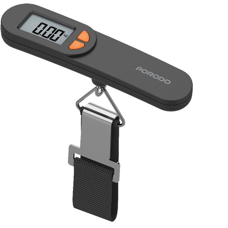 Porodo Lifestyle Accuscale High-Precision Luggage Scale with 50kg Max Load, 60 Seconds Auto Shut-Off, CR2032 Battery, Tare Function, Multi-Unit Conversion, High-Precision Gauge Sensor - Black