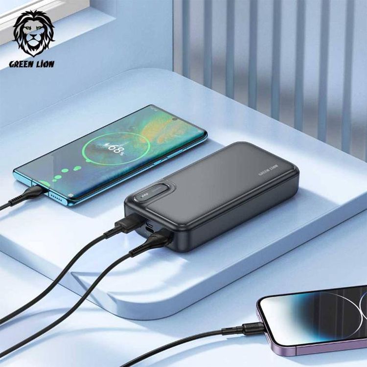 Green Lion Power Mate 20000mAh Power Bank with ×2 USB-A Output Ports, Micro & Type-C Input Ports, ABS+PC Material, Multi Protection, LED Light - Black