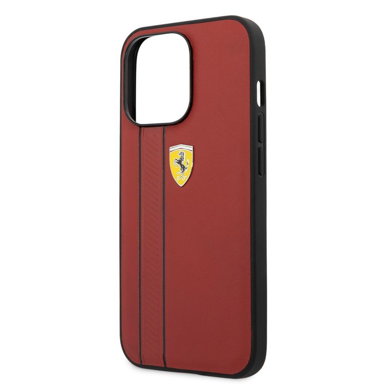 CG MOBILE Ferrari Genuine Leather Hard Case with Debossed Stripes Compatible for iPhone 13 Pro (6.1") Shock & Scratches Resistant, Easy Access to All Ports