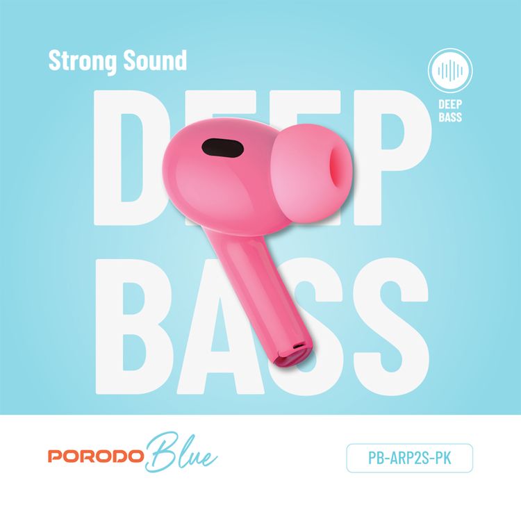 Porodo Blue AirPods Pro2 with Screen, Deep Bass, Touch Control, Camera Shutter, Music Playback, Call Management, 20 Hours Working Time, 1.47 inches Screen size - Pink