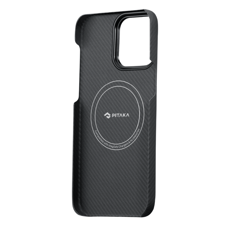 Pitaka MagEZ Case 2 for iPhone 14 Pro, MagSafe Compatible, Aramid Fiber Material, Slim Fit and Lightweight, 3D Grip Touch - Black / Gray Twill