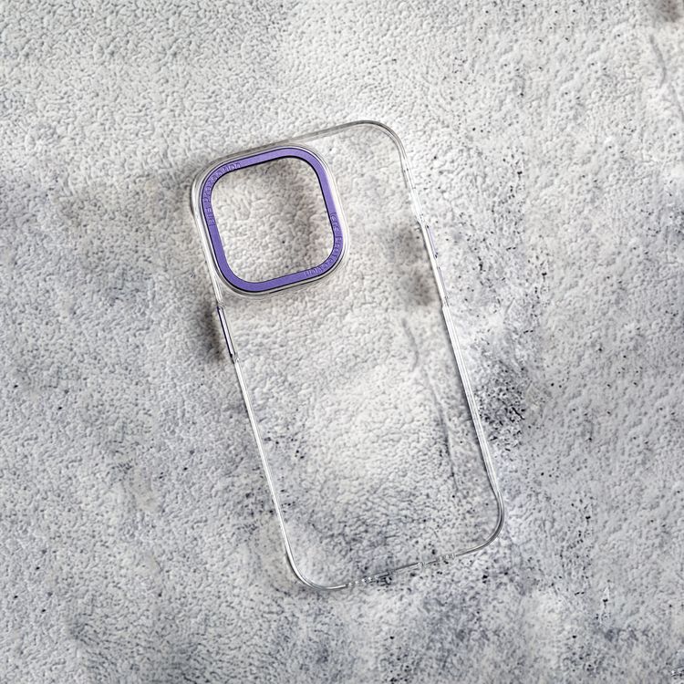 غطاء خلفي شفاف من Levelo Sensa لهاتف iPhone 14 Pro Max، حلقة كاميرا معدنية، حواف مقاومة للصدمات، شفاف للغاية، سهل التركيب - شفاف/أرجواني