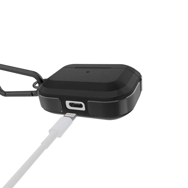 X-Doria Defense Trek Aluminum Bumper Case with Anti-Lost Carabiner & Loop Compatible for AirPods Pro - Sleek Design Cover - 360 Degree Protection - Charging Light Visible - Black