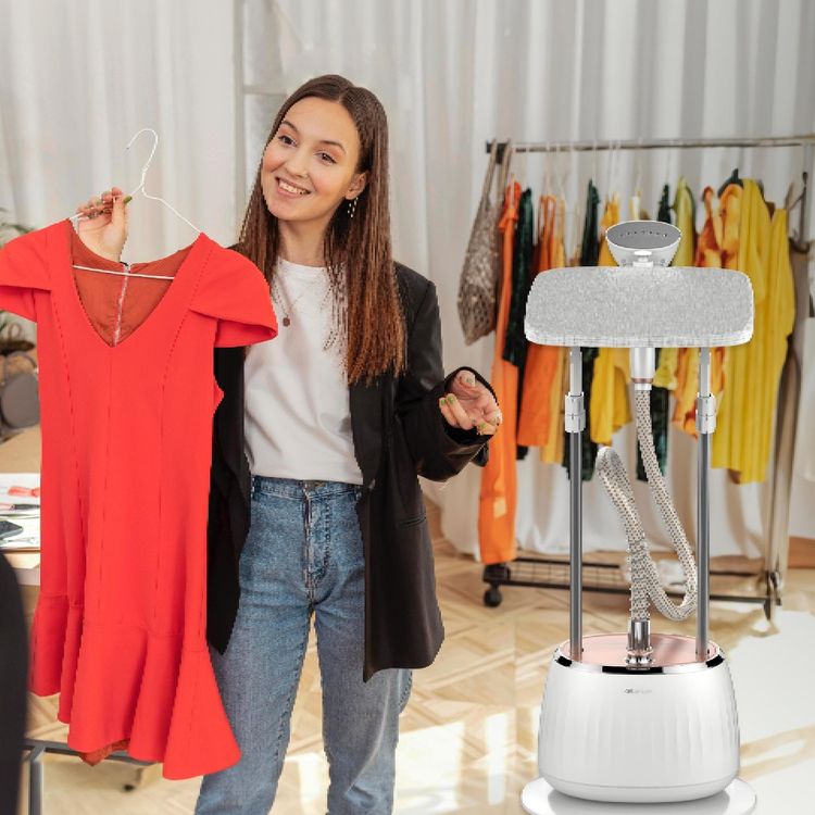 Green Lion Portable Household Garment Steamer Pro with Ironing Board, Power Indicator Display, 1.6L Removable Water Tank, 98°C-110°C Steam Temperature, 1800W Power - White