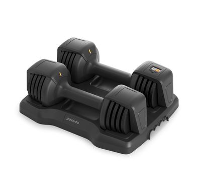 Porodo Lifestyle Smart Dual Dumbbells Set with 200mAh Battery Capacity, 6 Hours Working Time, 1.5 Hours Charging Time, Type-C Charging Port, Bluetooth Version 5.1, 15m Bluetooth Range, Multi-Weight Settings, Train Body Parts Mode - Black