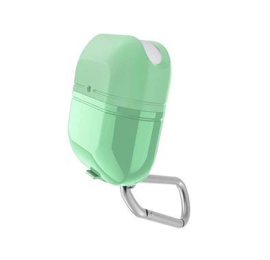 X-Doria Defense Journey Case for AirPods 1 & 2 with Detachable Carabiner & Loop, TPU & Silicone Material, Water & Dust Resistant, 360-Degree Full Protection, Anti-Scratch - Mint 