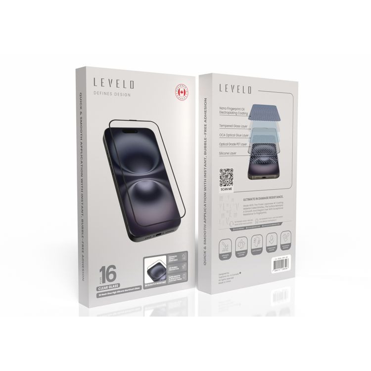 واقي شاشة شفاف من Levelo 3D Resin Glue لهاتف iPhone 16 Plus، مضاد لبصمات الأصابع، طلاء أوليوفوبك، تصميم مقاوم للانفجار، مضاد للخدوش، منع الفقاعات الهوائية، طرد تلقائي، مقاوم للماء - شفاف
