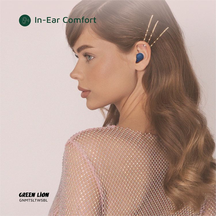 Green Lion Mittersill True Wireless Earbuds with ENC, Up to 6 Hours Playtime, IPX5 Waterproof Resistance Level, Bluetooth Version 5.4, Up to 10m Transmission Range, Type-C Charging Port, Dual-Microphone, Strap Included - Blue