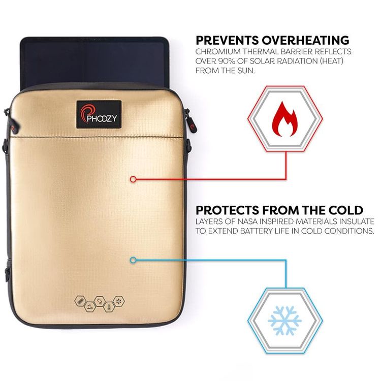 Phoozy Thermal Laptop/Tablet Case Capsule, Prevents Overheating & Freezing, Floating Case Bag, Adjustable Shoulder Strap with Laptop / Tablet (13") Gold