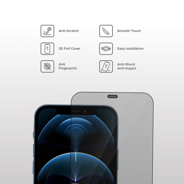 واقي شاشة Liberty Guard 3D بحواف دائرية من السيليكون الأسود لهاتف iPhone 12 Pro Max، مضاد للصدمات والتأثير - أسود