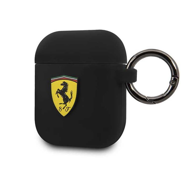 سي جي موبايل فيراري سكوديريا جراب سيليكون بحلقة متوافق مع ايربودز 1/2 ، مقاوم للخدش ، ممتص للصدمات ، حماية من السقوط ، وغطاء سيليكون واقٍ من الغبار مرخص رسميًا