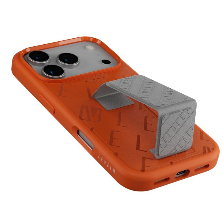 Levelo Morphix Vallo Faux Leather GripStand Case for iPhone 17 Pro, MagSafe & Magnetic Compatibility, Horizontal & Vertical Stand Positions, True Microfiber Interior Lining, Shock-Resistant Bumper, Strong Magnets - Sunrise Storm