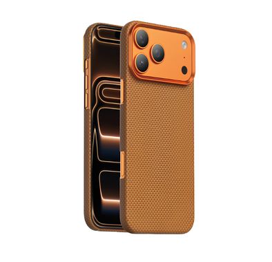 Green Lion Magsafe Kevlar Case for iPhone 17 Pro, Comfortable Grip, Aluminum Alloy Guard, Drop Protection, Lightweight Design, Ultra-Slim - Orange