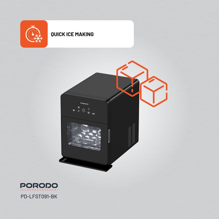 Porodo Lifestyle Sphere Ice Machine with Automatic Self-Cleaning, 4 Ice Spheres per Cycle, 1.6L Water Tank Capacity, Quiet & User-Friendly - Black