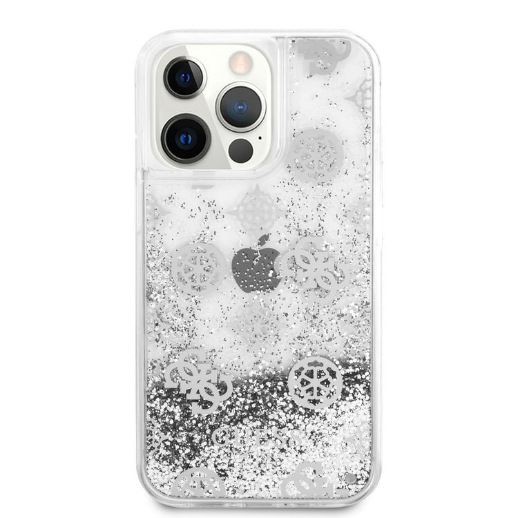 CG MOBILE Guess Liquid Glitter Case Electroplated Peony Logo Compatible for iPhone 13 Pro Max (6.7") Anti-Scratch, Easy Access to All Ports, Shock Absorption