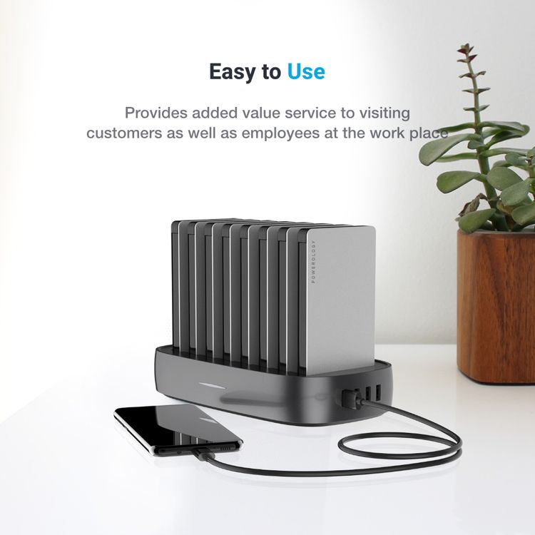 Powerology 8-in-1 Power Bank Station 8000mAh With Built-in Cable, Portable Power Bank and 1 Rapid Recharging Station Compatible iPhone Devices, Type C Charging Ports - Silver