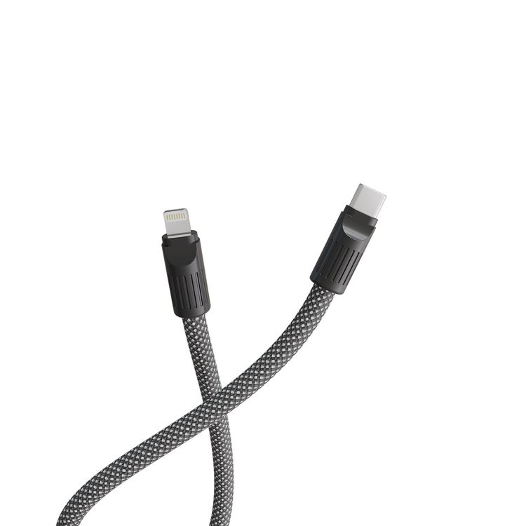 Levelo Tugo Type-C to Lightning 30W Lanyard Cable with TPE + Leather Material, 1m Cable Length, Data Transfer - Black/Gray