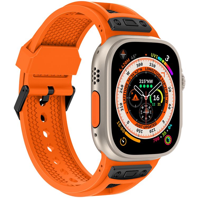 حزام ساعة Levelo Kai، لساعة Apple Watch SE 9/8/7/6/5 (46/49 ملم)، مصنوع من TPU + مشبك معدني، مضاد للحساسية، مناسب للارتداء على مدار الساعة - برتقالي غروب الشمس