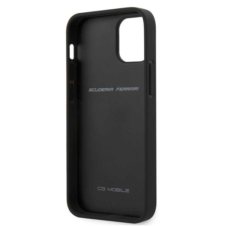 CG Mobile Ferrari Off Track Genuine Leather Hard Case with Contrasted Stitched Nylon Middle Stripe for iPhone 12 Mini (5.4")  Officially Licensed, Shock Resistant - Black