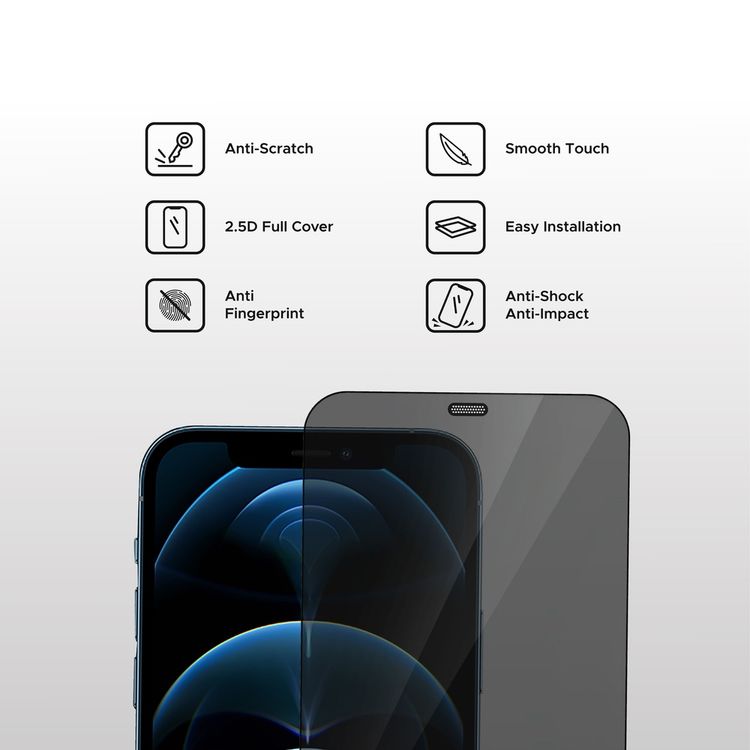 واقي شاشة كامل للخصوصية من Liberty Guard بحافة مستديرة سوداء مع فلتر غبار لهاتف iPhone 12 Pro Max