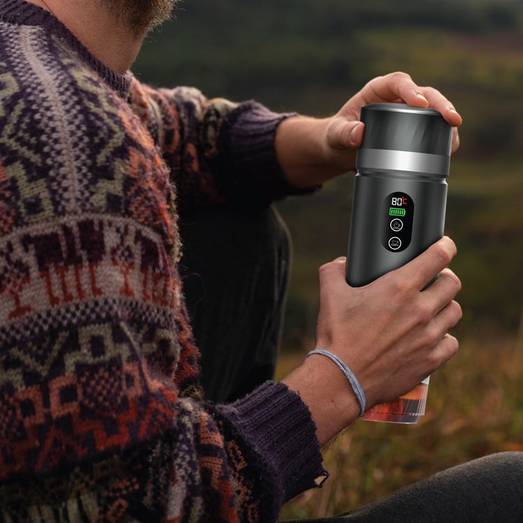 Green Lion Campinas Portable Coffee Maker with 150mL Coffee Cup Capacity, 20 Bar Pump Pressure, 70 Seconds Fast Extraction Time, Carrying Bag Included, 90°C Heating Temperature - Gray