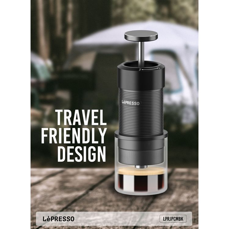 LePresso Professional Hand-Press Espresso Maker with 9 Bar Pump Pressure, Standard 51mm Portafilter, 80mL Water Tank Capacity, 15-18g Coffee Powder Capacity, 304 Stainless Steel & Aluminum Alloy Materials, Travel-Friendly Design, 2 Cups of Espresso - Black