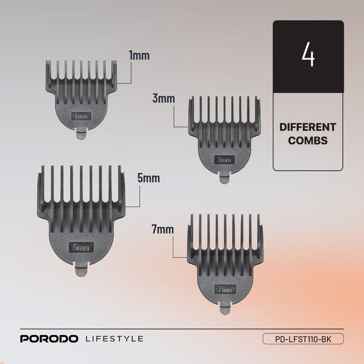 Porodo T-Blade Compact Trimmer with Stainless Steel Blade, 600mAh Battery, 1 Hour Working Time, Type-C Charging, 2 Hours Charging Time - Black