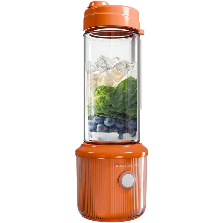 Powerology Press & Refresh Portable Blender with 450mL Capacity, 126W Motor Power, Sharp Steel Blades, Leakproof, BPA-Free Material, 16500RPM Motor Speed - Orange