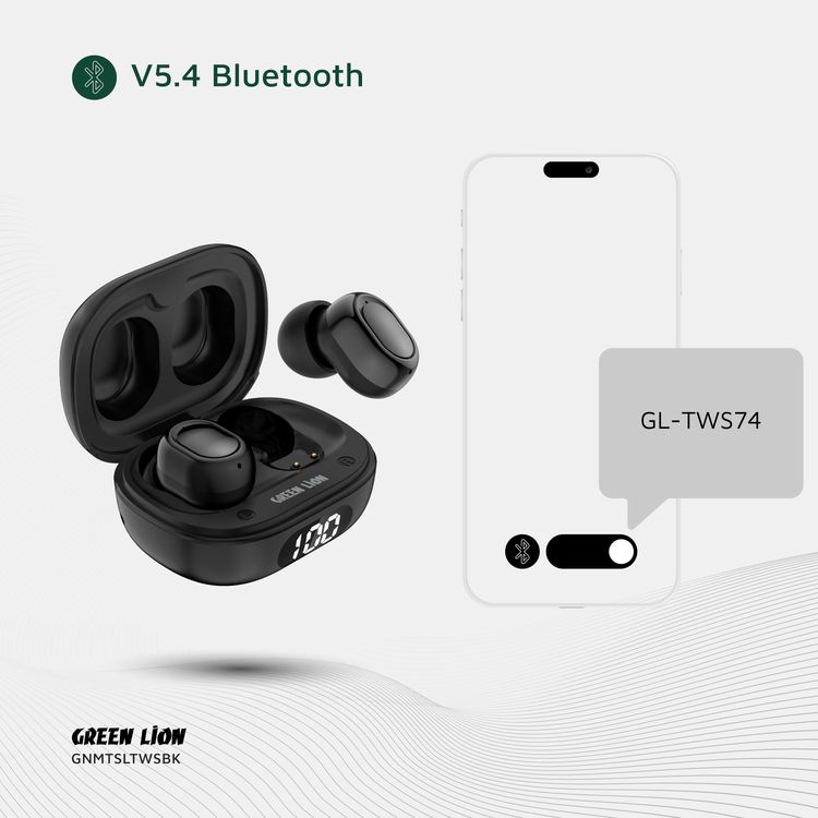 Green Lion Mittersill True Wireless Earbuds with ENC, Up to 6 Hours Playtime, IPX5 Waterproof Resistance Level, Bluetooth Version 5.4, Up to 10m Transmission Range, Type-C Charging Port, Dual-Microphone, Strap Included - Black
