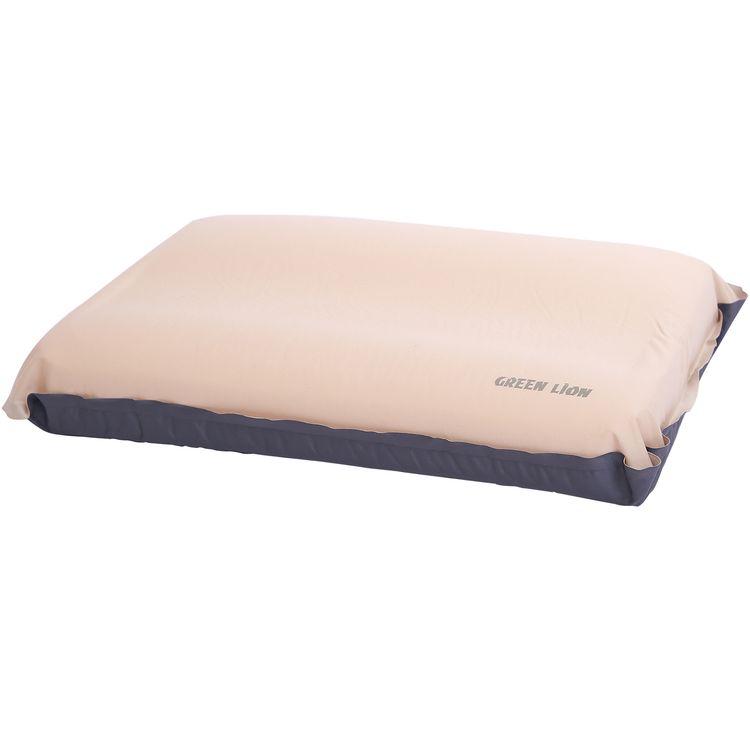 Green Lion Inflatable Camping Pillow with Cushioned Foam Layer, Soft & Skin-Friendly, 5-Layer Construction, Ergonomic Neck Support, 10s Quick Self-Inflating, Carry Bag Included, Cushioned Foam Layer - Beige