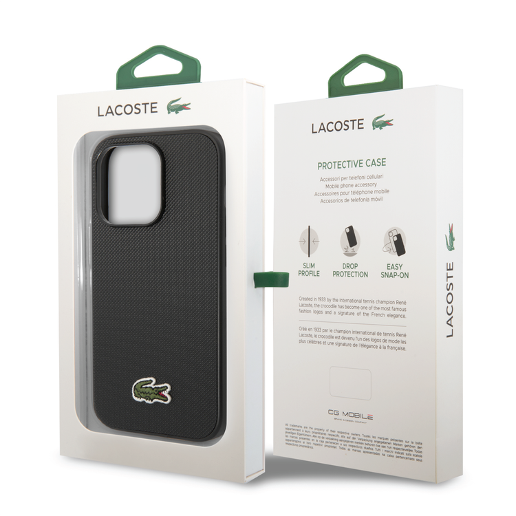 Lacoste Hard Case Iconic Petit Pique PU Woven Logo Estragon Compatible with iPhone 14 Pro Max - Black